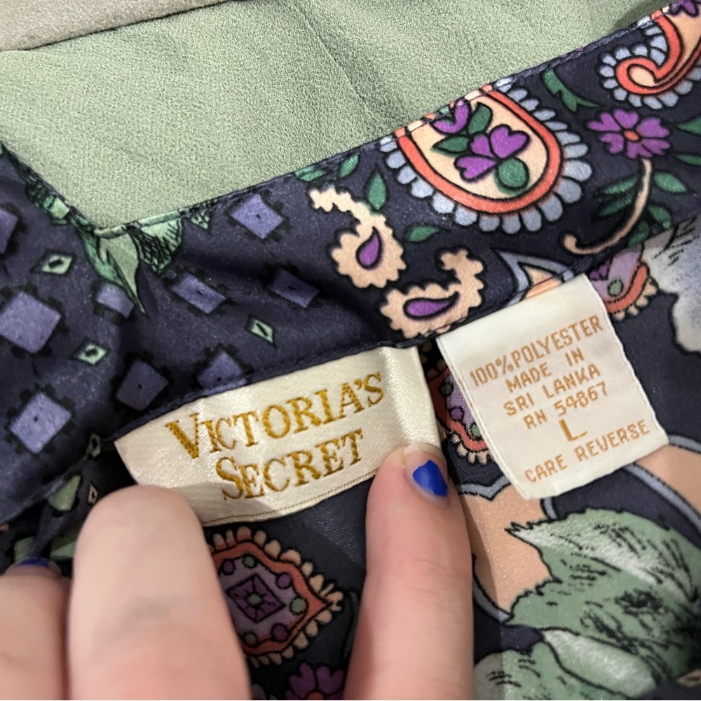 Victorias Secret Vintage Gold Label Lace Silk Satin Floral Gray Purple SlipDress
